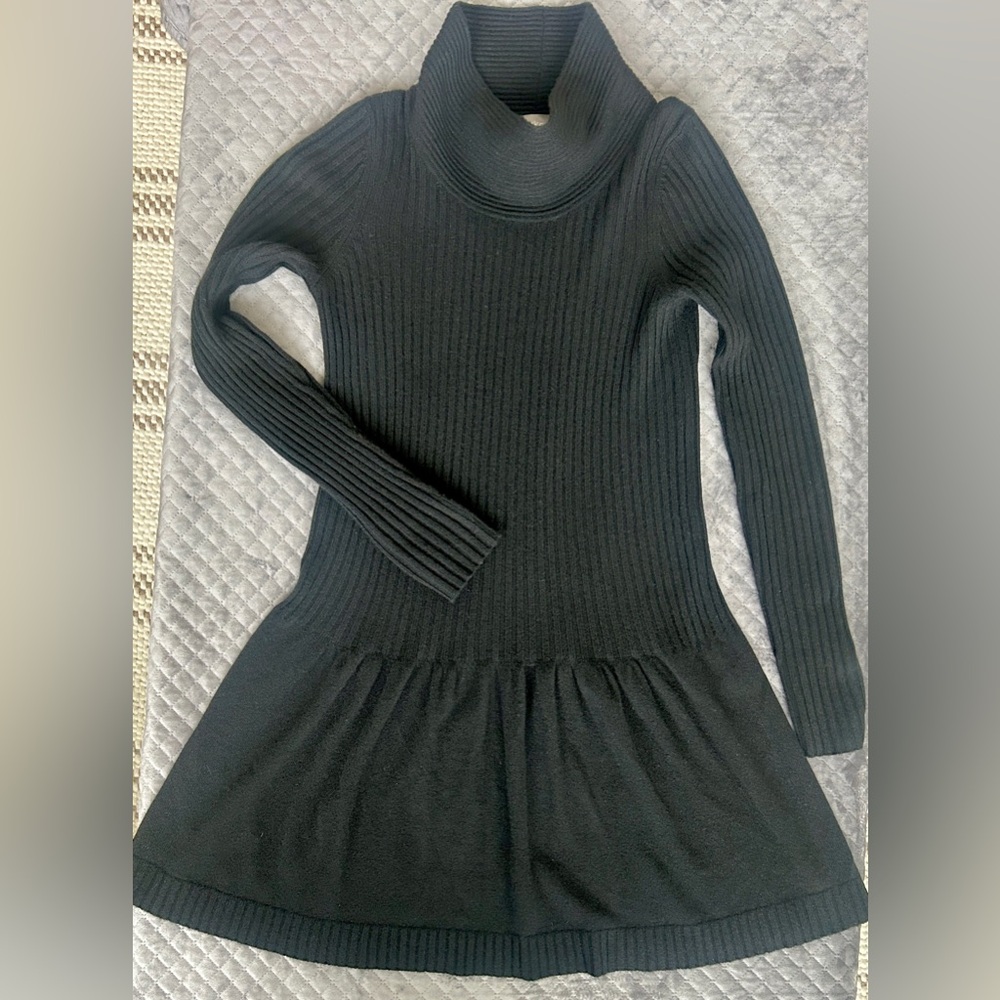 100% Cashmere Black Ribbed Turtleneck Sweater Dress Small